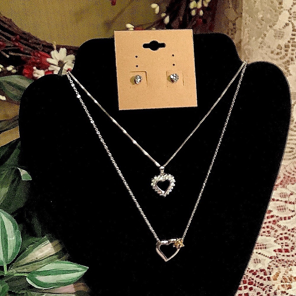 2 necklaces & earrings, fine jewelry + Avon silver diamonds citrine crystal